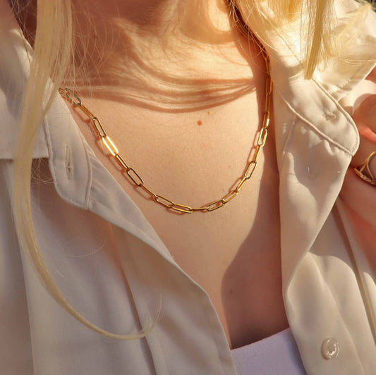 18K Gold Coated Stainless Steel Paperclip Necklace