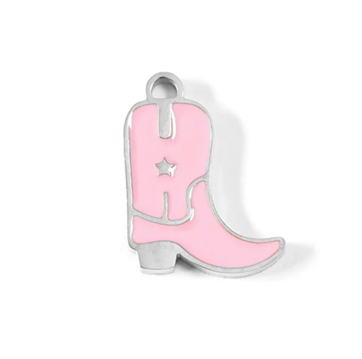 Silver Pink Cowgirl Boot Charm