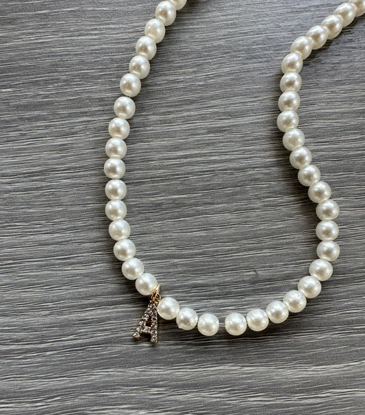 gold pearl initial necklace