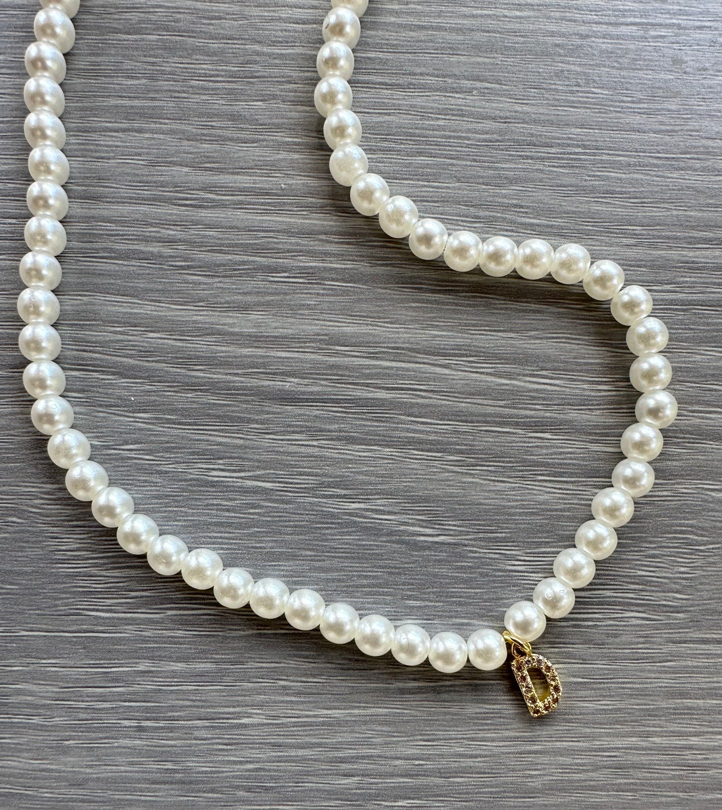 gold pearl initial necklace